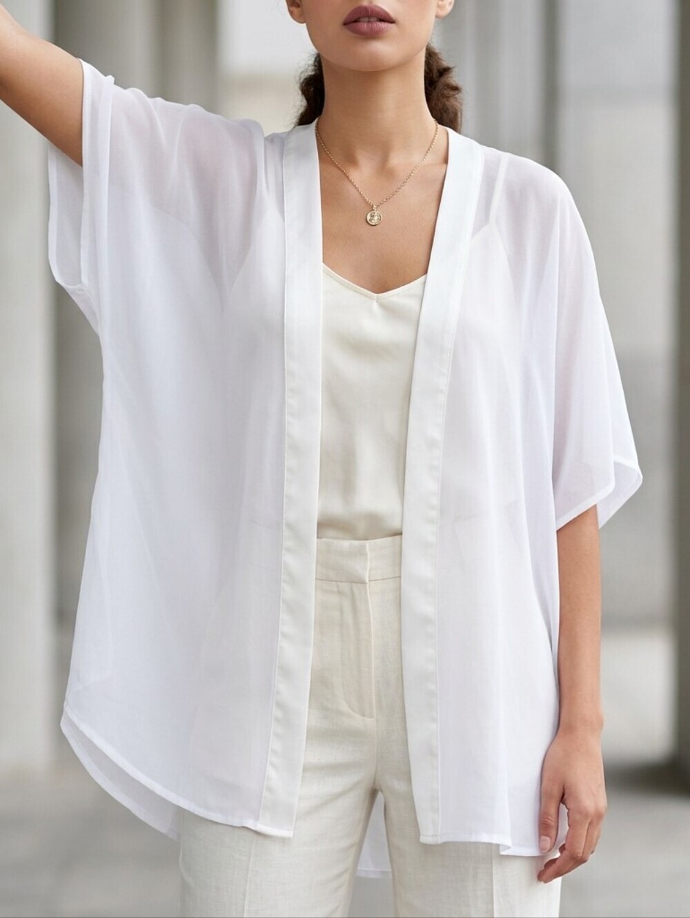 Women's Oversized Nordstrom BP.. White Sheer Kimono Blouse M/L Boho Beach Resort